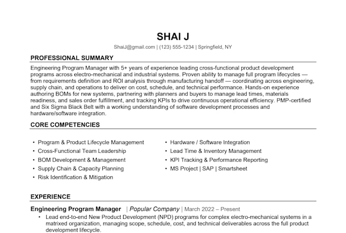 write your resume for project and program management roles